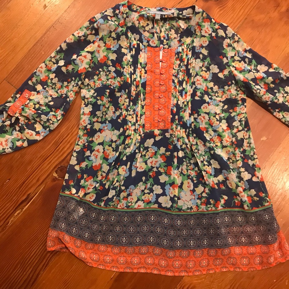 Daniel Rainn Sheer, Floral Blouse & built in cami
